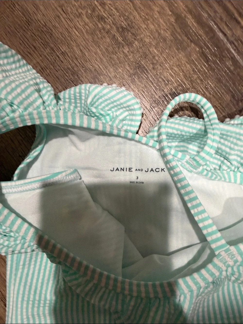 Janie and Jack Mint Green Striped One-Piece Swimsuit with Ruffle -3T